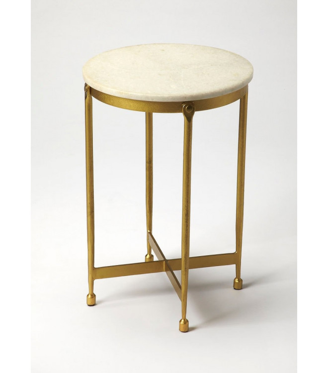 Mid Century Modern Accent Side Table, Brass Marble Side Table