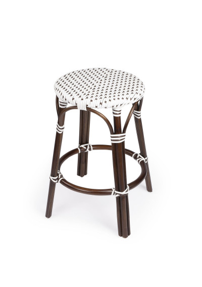 Dark Brown & White Patterned Chocolate Rattan Backless Counter Stool 