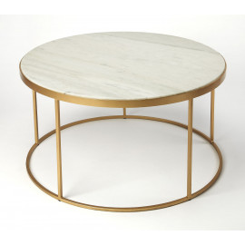 White Marble & Gold Metal Base Round Mid Century Coffee Table