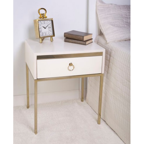 Gold Base & White Side Accent Table NIghtstand