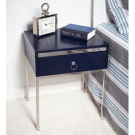 Silver Base & Blue Side Accent Table NIghtstand