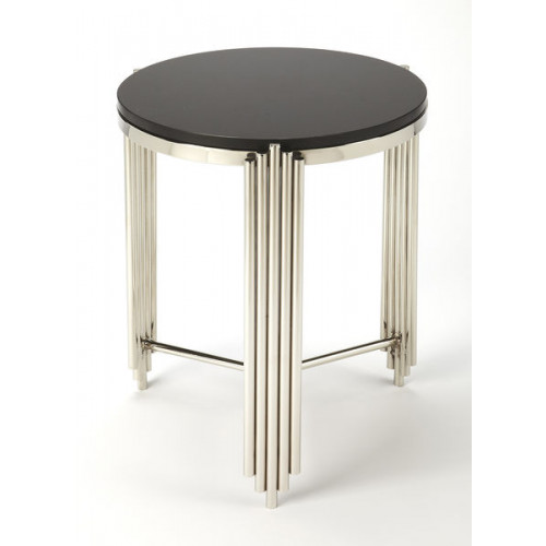 Silver Granite Sculpted Legs Black Marble Top Accent Table