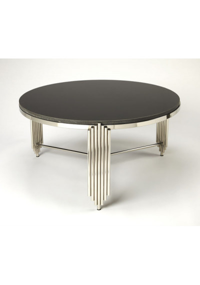 Silver Granite Sculpted Legs Black Marble Top Cocktail Table