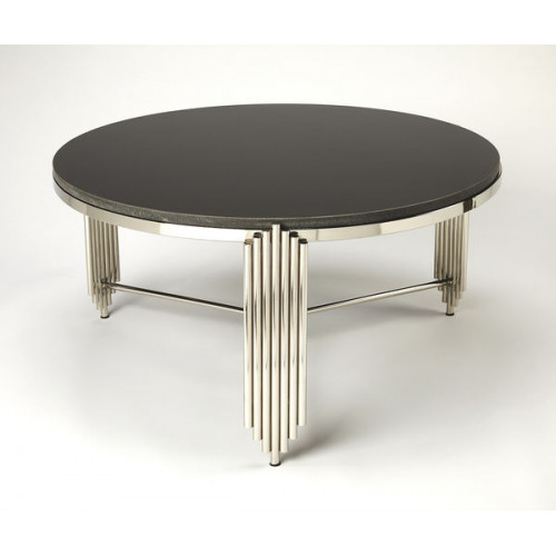 Silver Granite Sculpted Legs Black Marble Top Cocktail Table