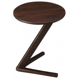 Dark Wood Angled Pedestal Base Mid Century Modern Side Table