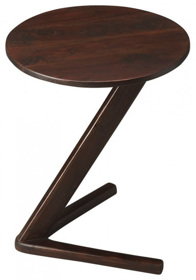 Dark Wood Angled Pedestal Base Mid Century Modern Side Table