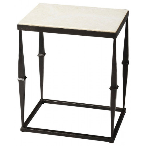 Black Metal Base & White Marble Side Accent Table