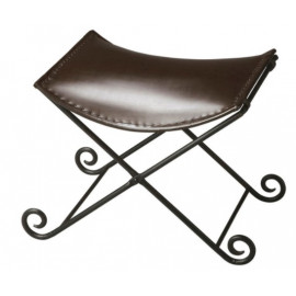 Deep Brown Leather & Iron Stool Footstool