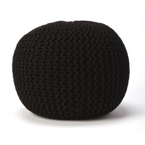 Jute Woven Black Round Ottoman Pouf