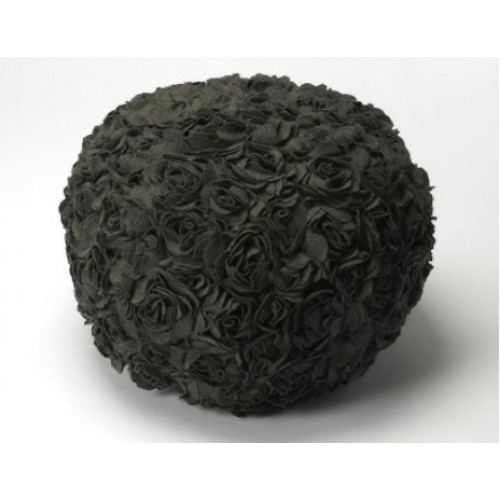 Round Grey Roses Pouf Ottoman Footstool