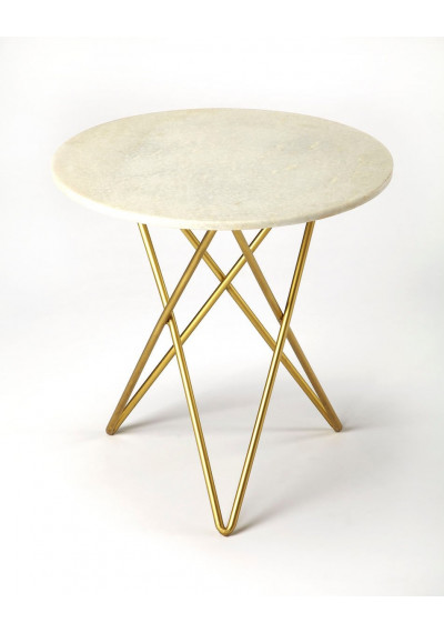 White Marble Top Gold Paperclip Base Mid Century Modern Side Table