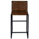 Brown Woven Leather Black Iron Base Armless Counter Stool