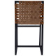 Brown Woven Leather Black Iron Base Armless Dining Chair
