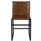 Brown Woven Leather Black Iron Base Armless Dining Chair
