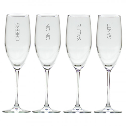 Cheers Champagne Flutes Glasses Set of 4
