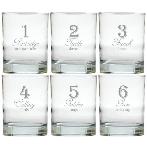 12 Days of Christmas Old Fashioned Bar Glasses Set of 12