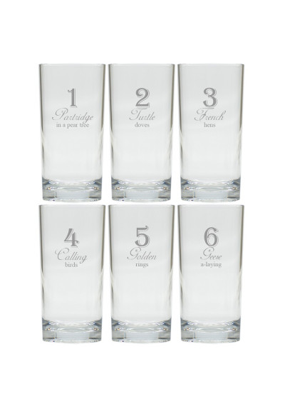 12 Days of Christmas Drinking High Ball Glasses Set of 12