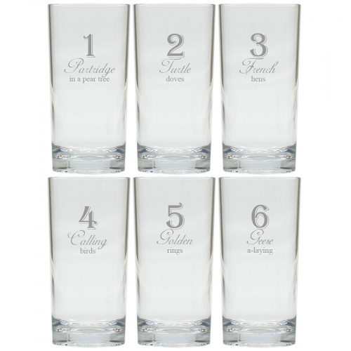 12 Days of Christmas Drinking High Ball Glasses Set of 12