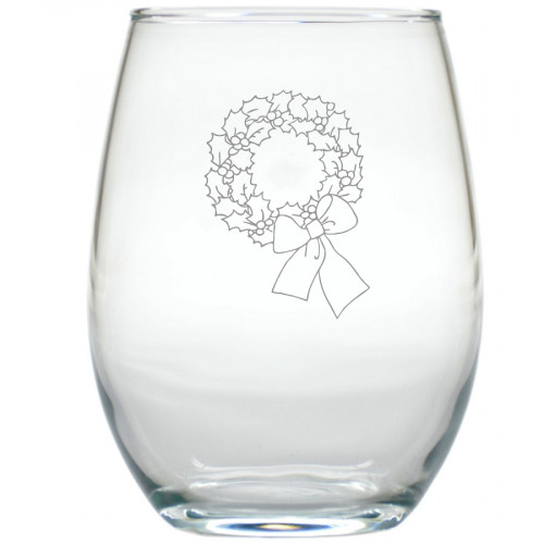 Holiday Wreath Stemless Wine Glasses Set of 12