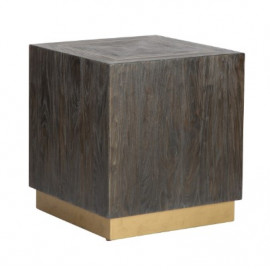 Square Dark Elm Wood Brass Inlay Top & Base End Table