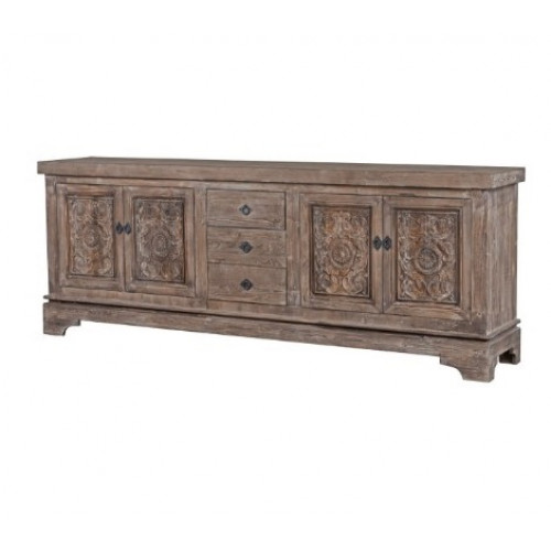 Extra Long Reclaimed Hand Carved Pine Sideboard Cabinet