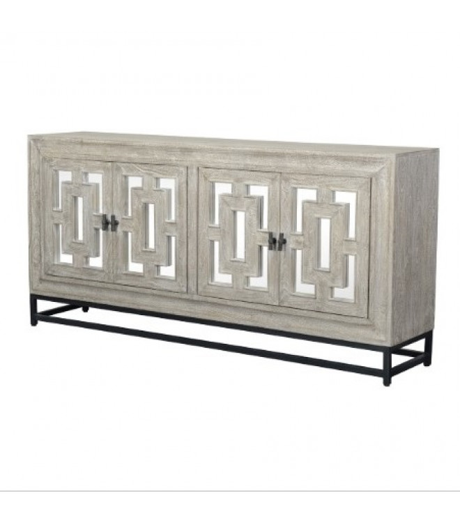Grey Wash Mango Mirror Sideboard Cabinet, Mirrored Sideboard Furniture