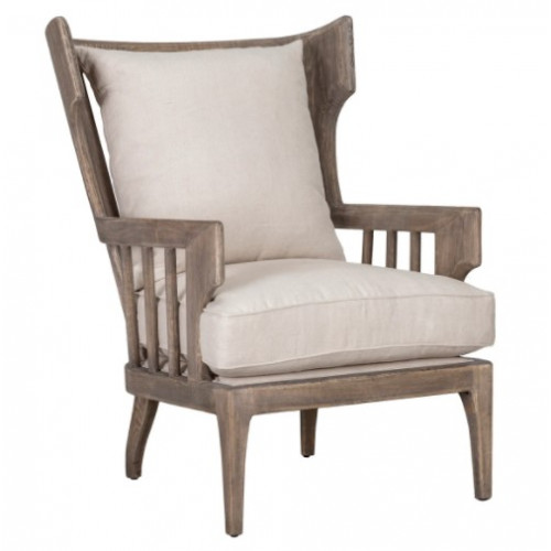 Winged Slatted Back Solid Wood & Cushion Accent Chair