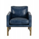 Blue Leather Brass Finish Square Base & Legs Club Chair