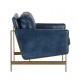 Blue Leather Brass Finish Square Base & Legs Club Chair