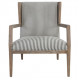 Wing Slatted Back Solid Wood & Striped Linen Blend Cushion Accent Chair