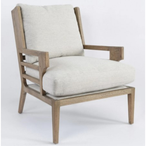 Light Wood & Pearl White Cushion Accent Chair 