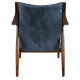 Plush Blue Leather & Wood Mid Century Club Chair