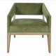 Modern Geometric Wood & Velvety Green Fabric Accent Chair 