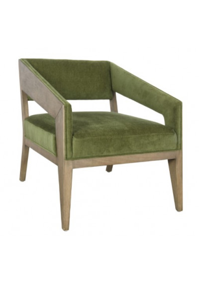 Modern Geometric Wood & Velvety Green Fabric Accent Chair 