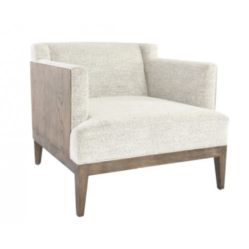 Wood Wrap Around With Light Sand Fabric Accent Chair