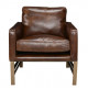 Brown Leather Brass Finish Square Base & Legs Club Chair