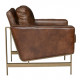 Brown Leather Brass Finish Square Base & Legs Club Chair