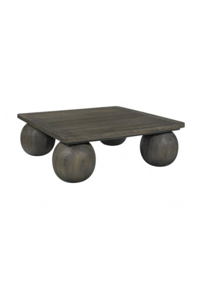 Solid Pine Dark Finish Round Legs Square Top Coffee Table