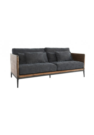 Reclaimed Pine Wood & Greyish Navy Fabric Sofa