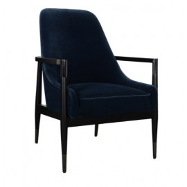 Contemporary Midnight Blue Velvet Black Frame Accent Chair