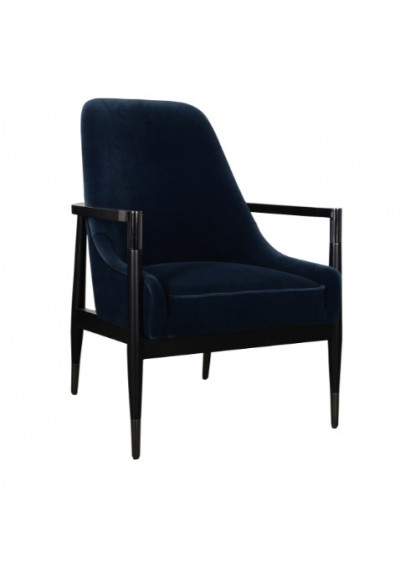 Contemporary Midnight Blue Velvet Black Frame Accent Chair
