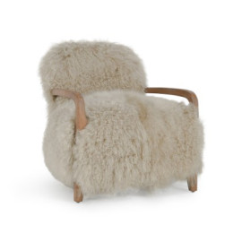 Taupe Real Sheepskin Eclectic Wood Frame Accent Chair
