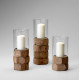 Natural Wood Pillar Candle Holders Set of 3