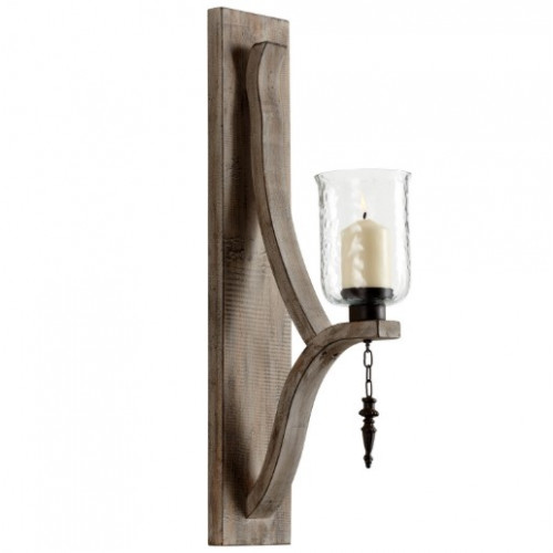 Rustic Wood Iron Glass Wall Sconce