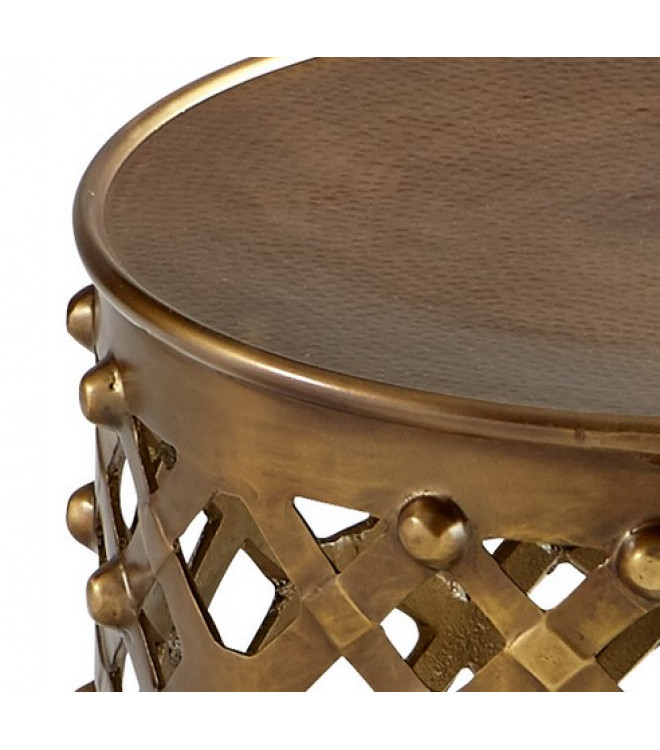 Brushed Bronze Metal Lattice Drum, Lattice Drum Coffee Table