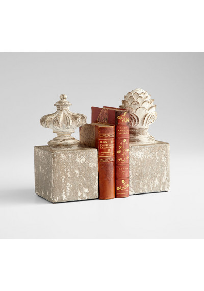 Antiqued Cement Crown Jewel Bookends