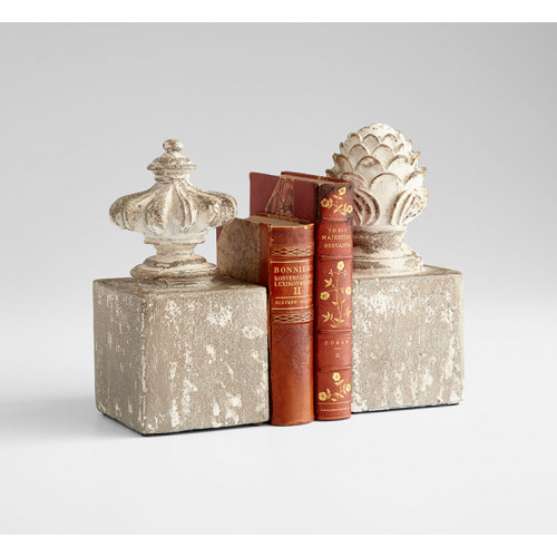 Antiqued Cement Crown Jewel Bookends