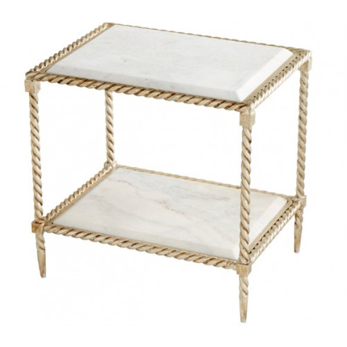 Brass Iron Rope White Marble Top Accent Side Table