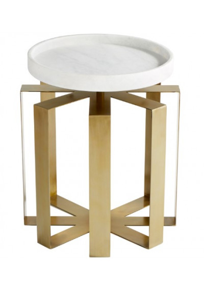 Brass Iron Cage White Round Marble Top Accent Side Table