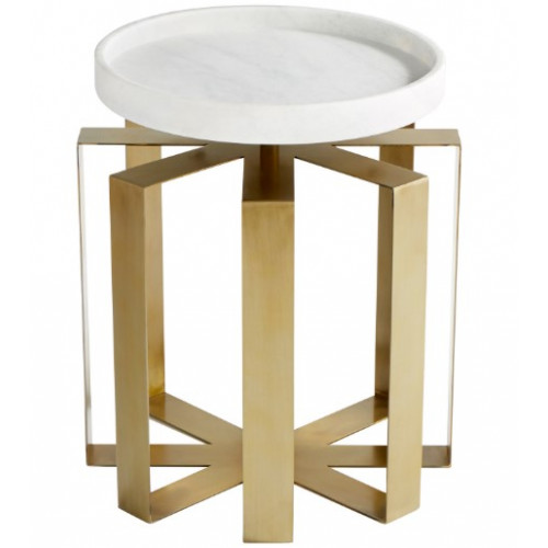 Brass Iron Cage White Round Marble Top Accent Side Table